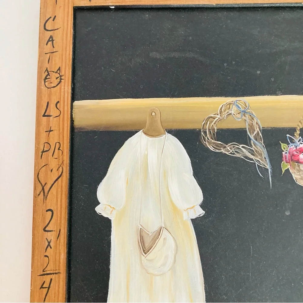 Hand-Painted Wall Hanging Chalkboard with Dress & Basket Folkart by Paula Schier
